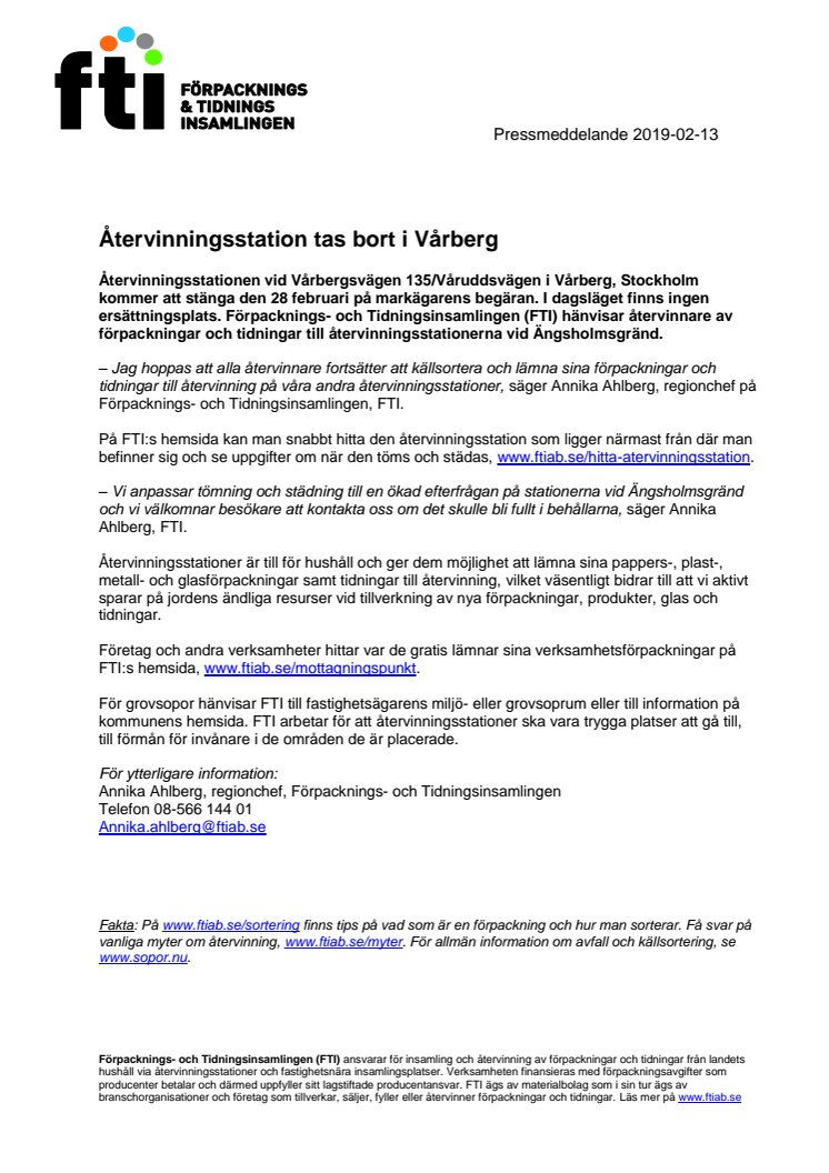 Återvinningsstation tas bort i Vårberg