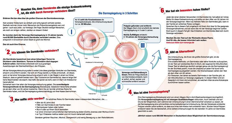 Flyer zur Darmkrebsvorsorge. Auflage März 2015