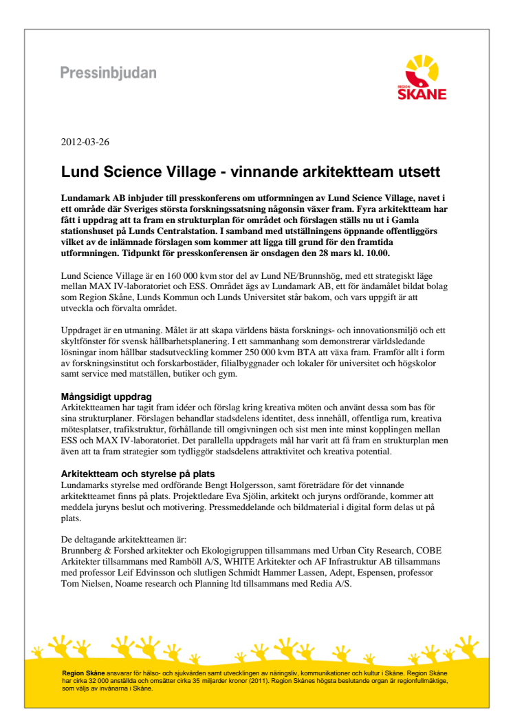 Pressinbjudan: Lund Science Village - vinnande arkitektteam utsett