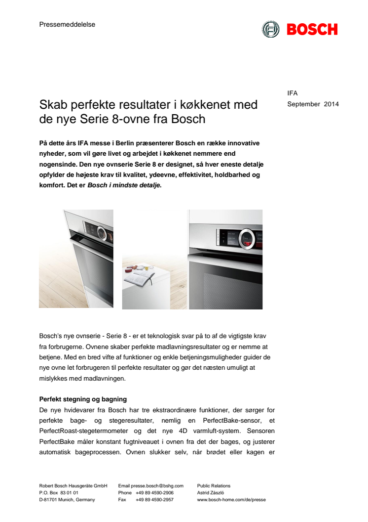Skab perfekte resultater i køkkenet med de nye Serie 8-ovne fra Bosch