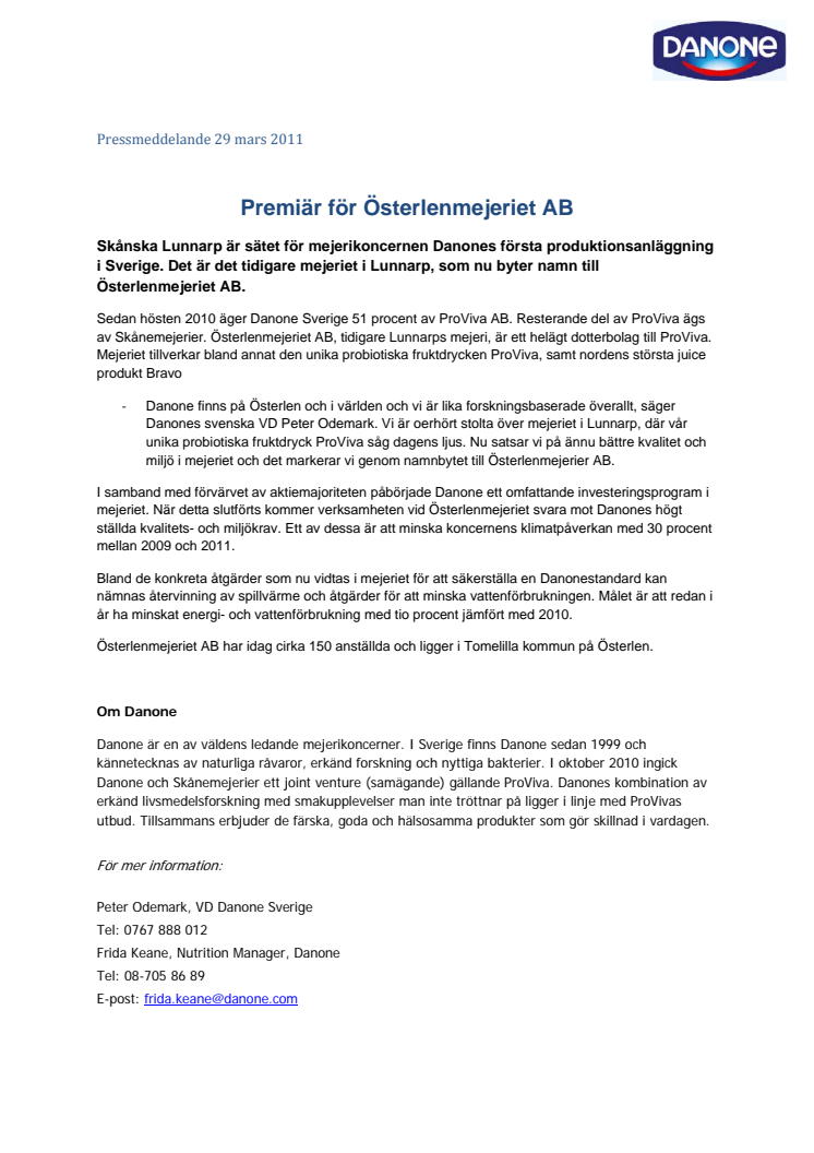Premiär för Österlenmejeriet AB