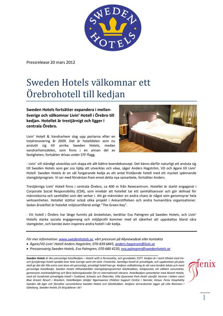 Sweden Hotels välkomnar ett Örebrohotell till kedjan