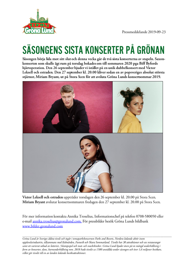 Säsongens sista konserter på Grönan