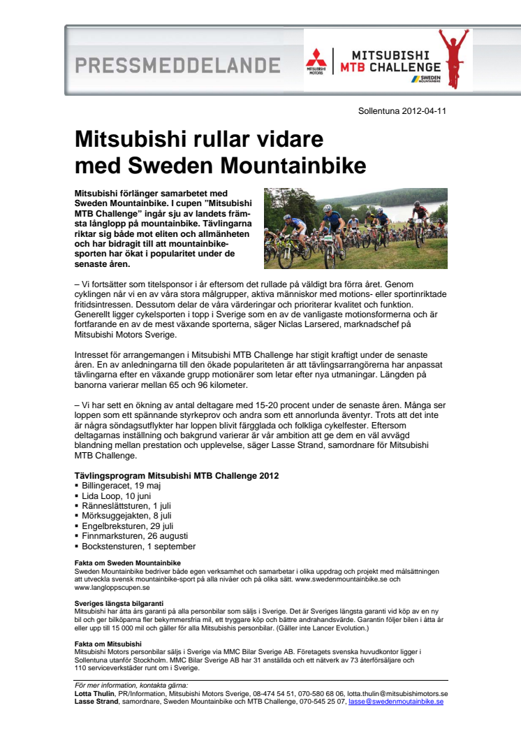 Mitsubishi rullar vidare med Sweden Mountainbike