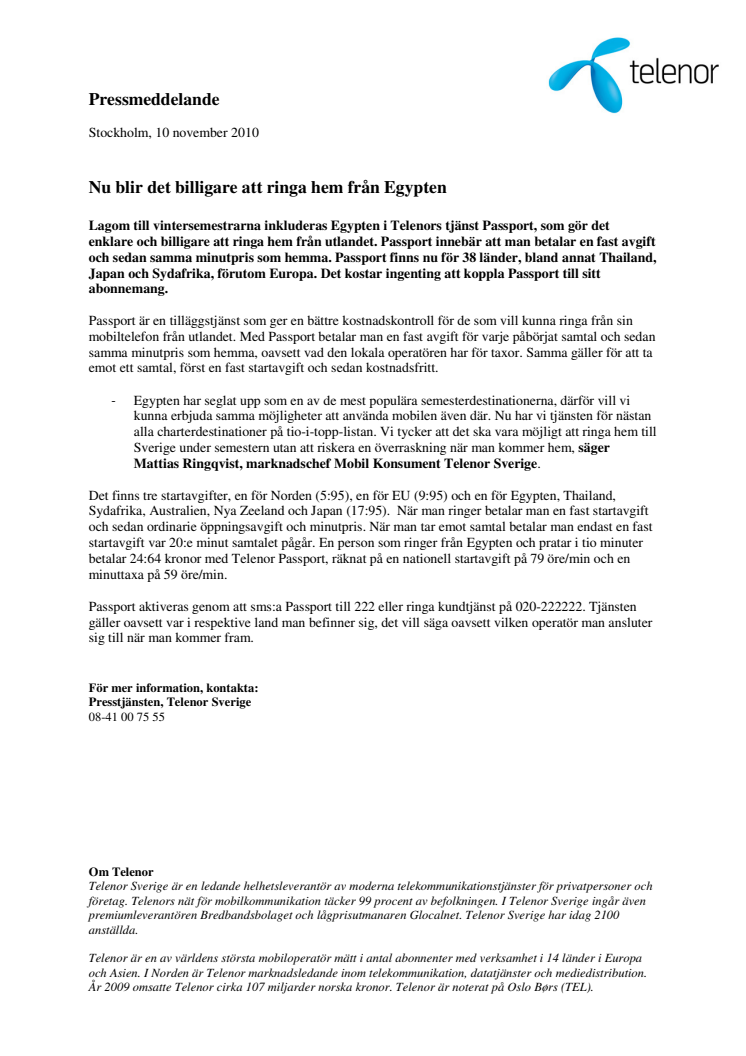 Nu blir det billigare att ringa hem från Egypten