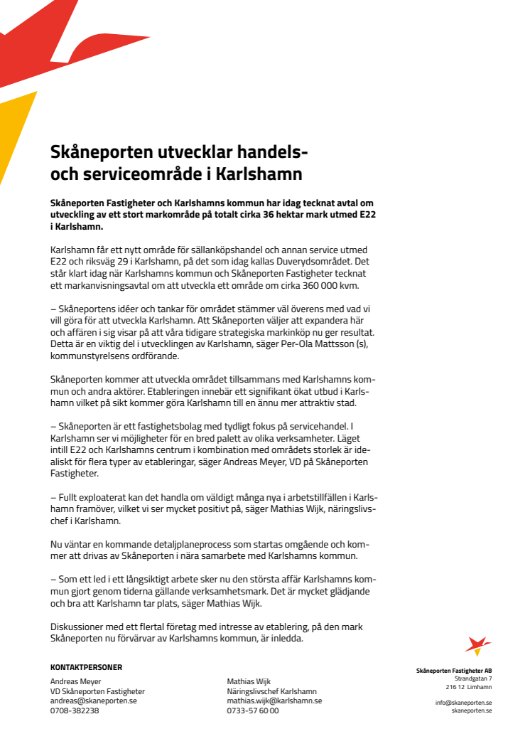 Skåneporten utvecklar handels- och serviceområde i Karlshamn