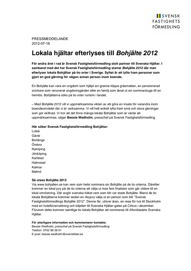 Lokala hjältar efterlyses till Bohjälte 2012