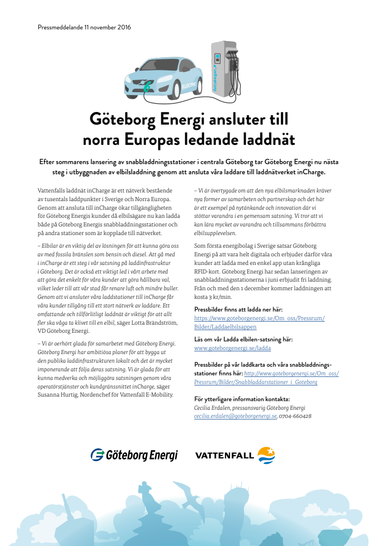 Göteborg Energi ansluter till norra Europas ledande laddnät