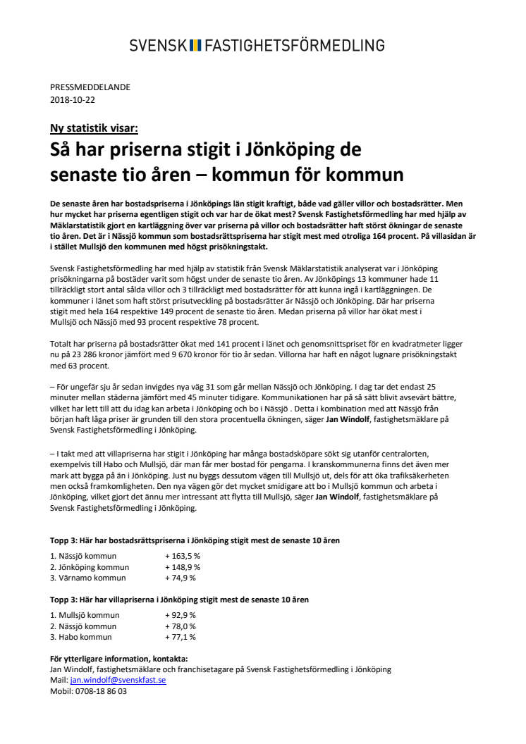 Ny statistik visar:  Så har priserna stigit i Jönköping de  senaste tio åren – kommun för kommun 