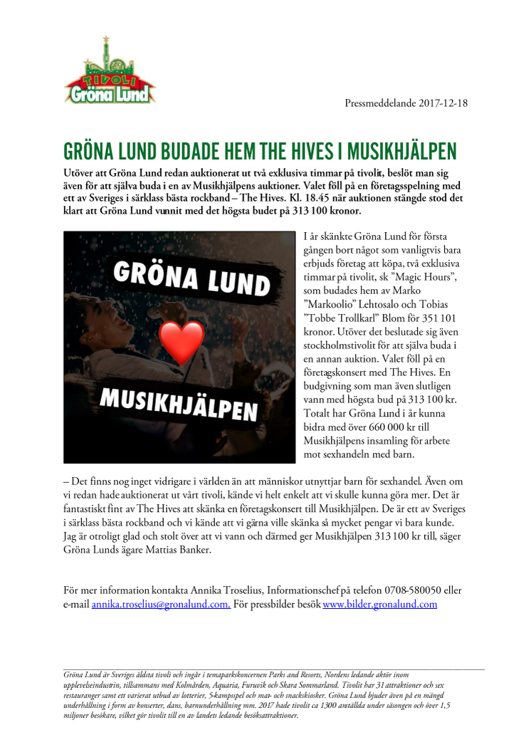 Gröna Lund budade hem The Hives i Musikhjälpen