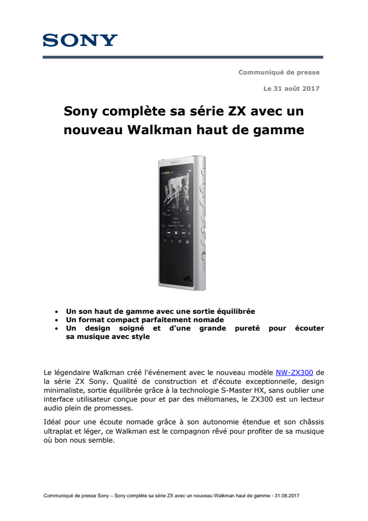 Sony complète sa série ZX avec un nouveau Walkman haut de gamme
