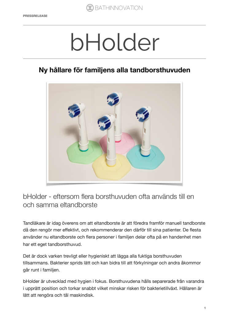 bHolder - Ny hållare för familjens alla tandborsthuvuden