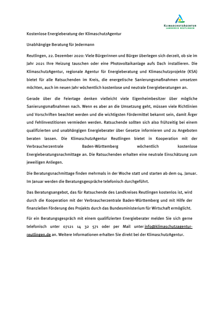 Kostenlose Energieberatung der KlimaschutzAgentur - Unabhängige Beratung für Jedermann