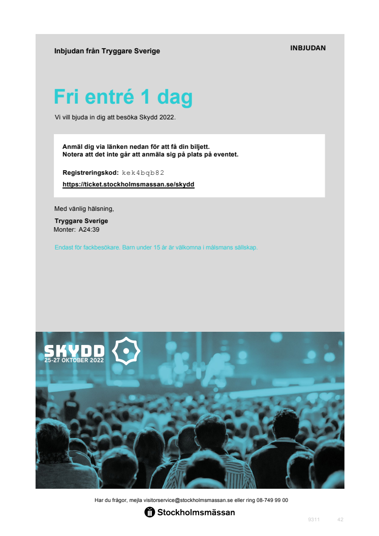 Inbjudan till Skyddsmässan i Älvsjö 25-27 oktober