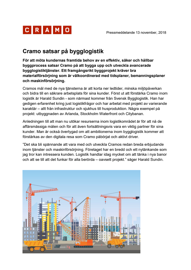 Cramo satsar på bygglogistik