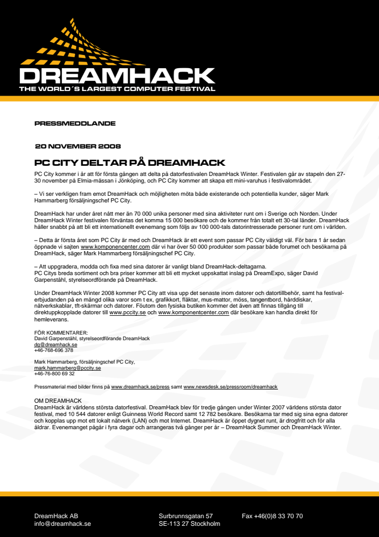 PC CITY DELTAR PÅ DREAMHACK