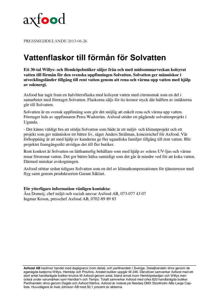 Vattenflaskor till förmån för Solvatten 