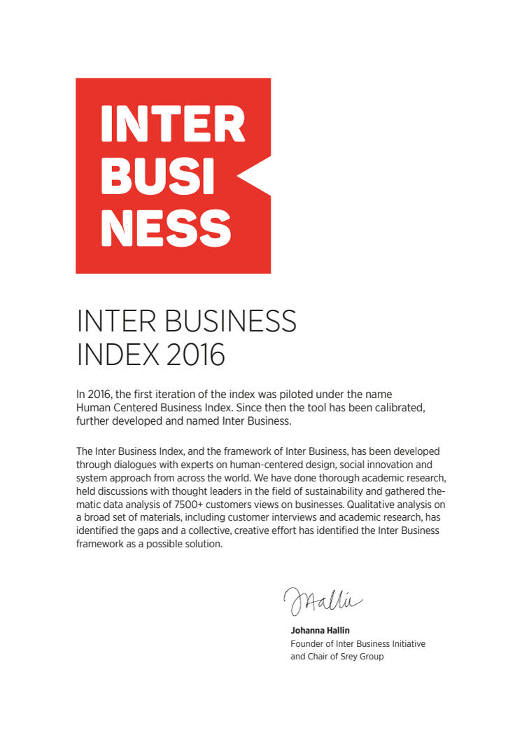 Inter Business Index – pilot 2016