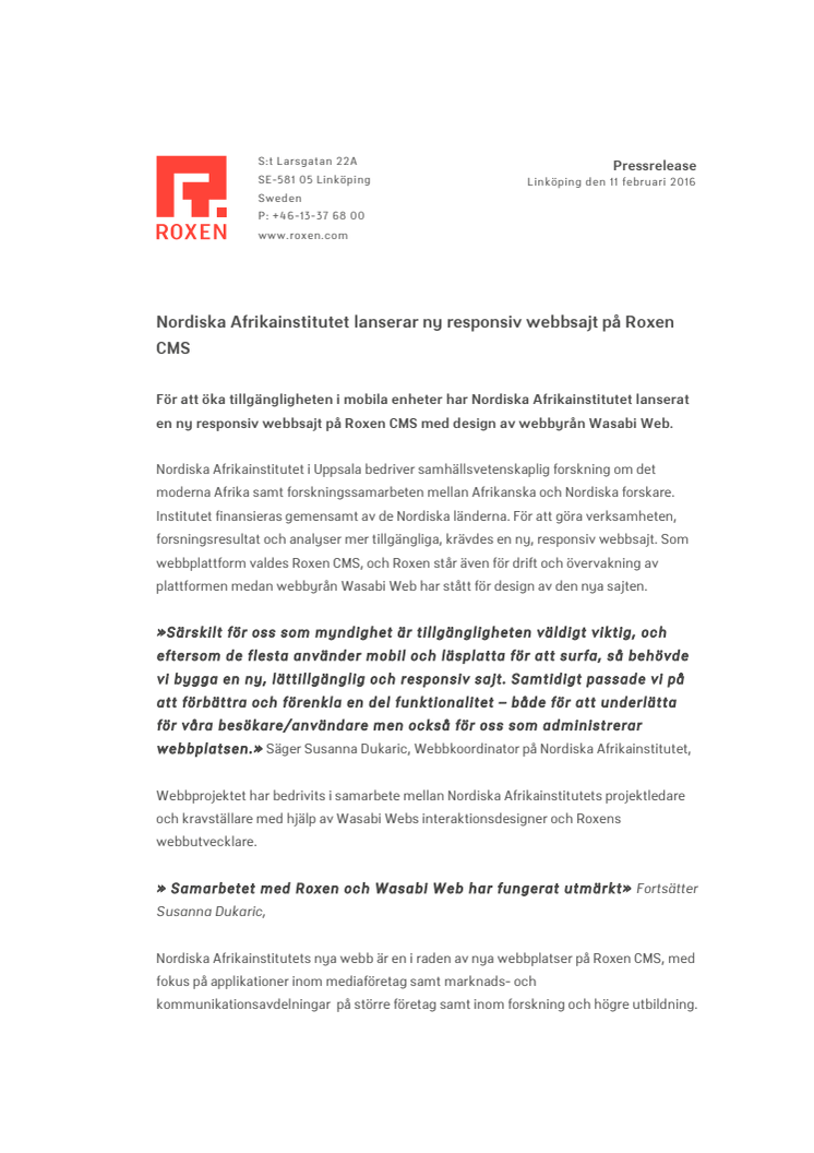 Nordiska Afrikainstitutet lanserar ny responsiv webbsajt på Roxen CMS