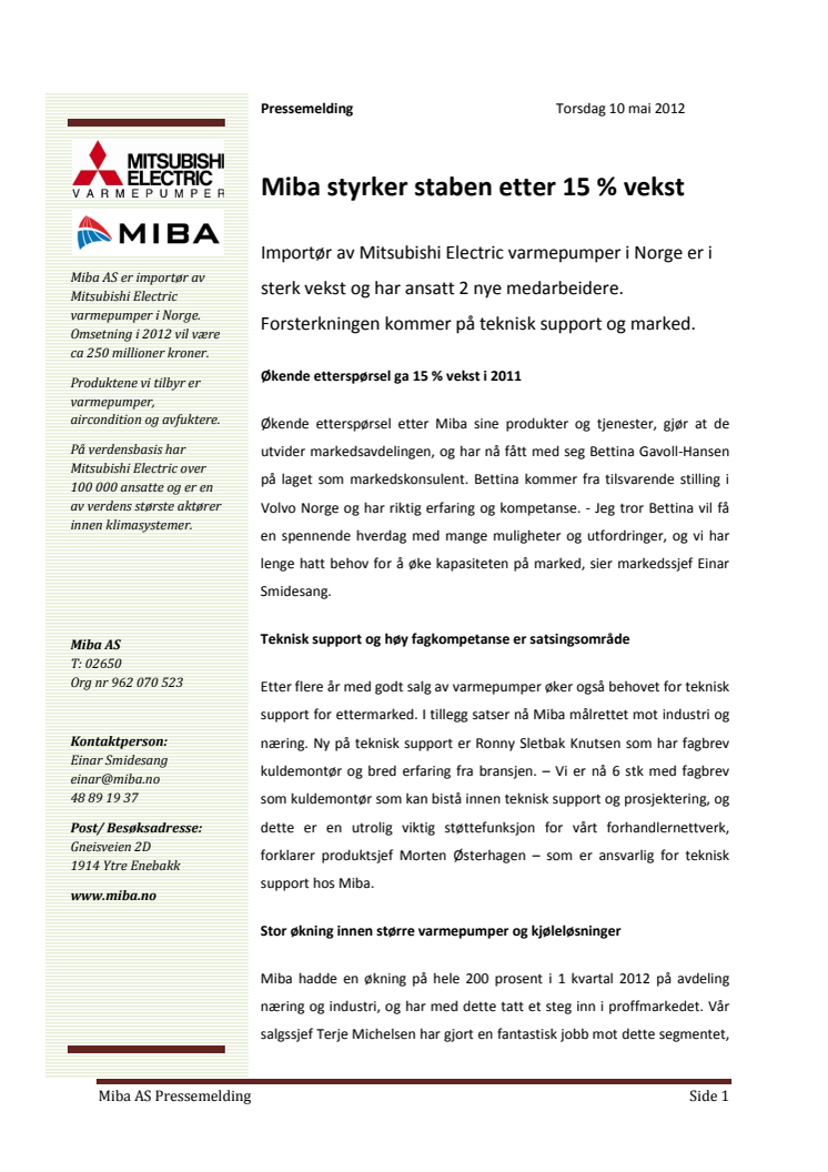 Miba styrker staben etter 15 % vekst