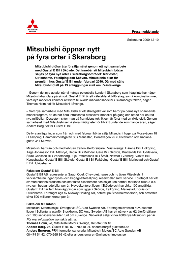 Mitsubishi öppnar nytt på fyra orter i Skaraborg