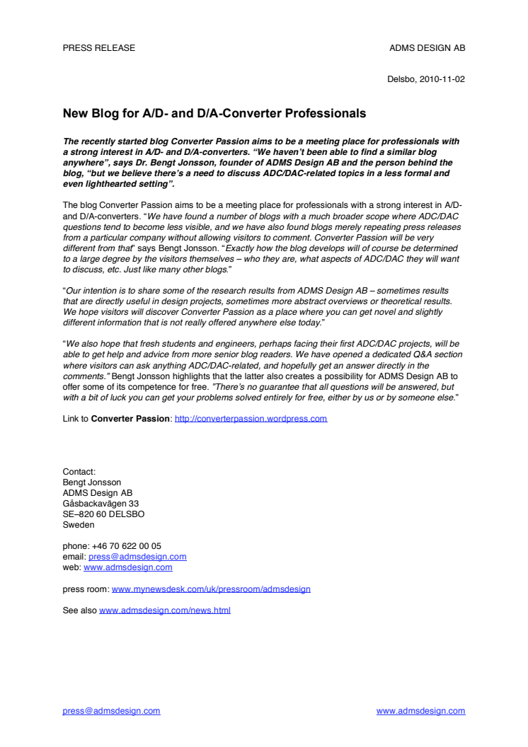 New Blog for A/D- and D/A-Converter Professionals
