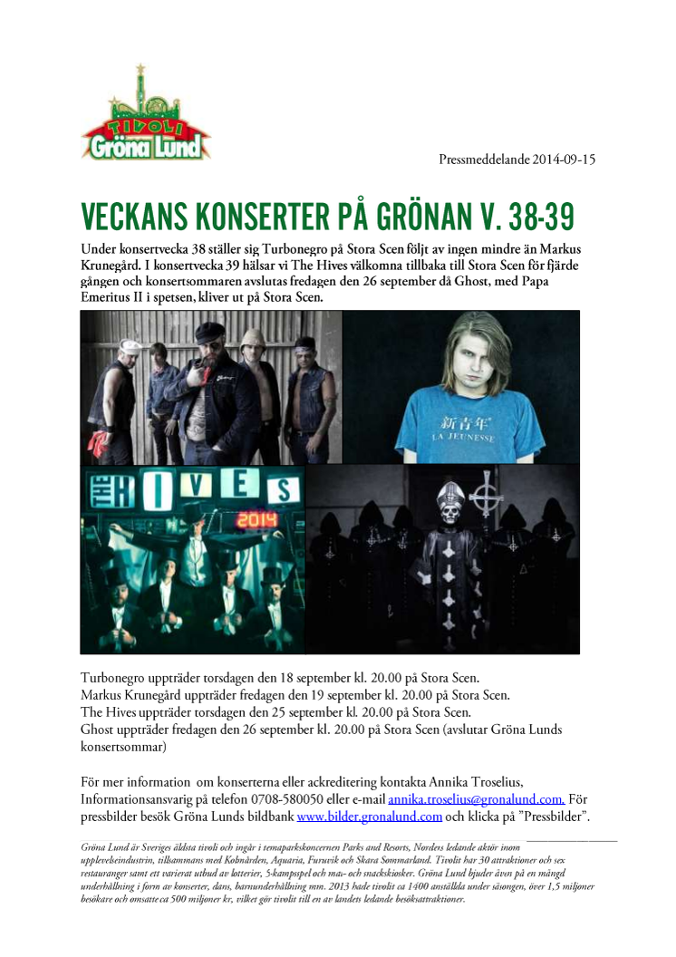 Veckans konserter på Grönan V.38-39