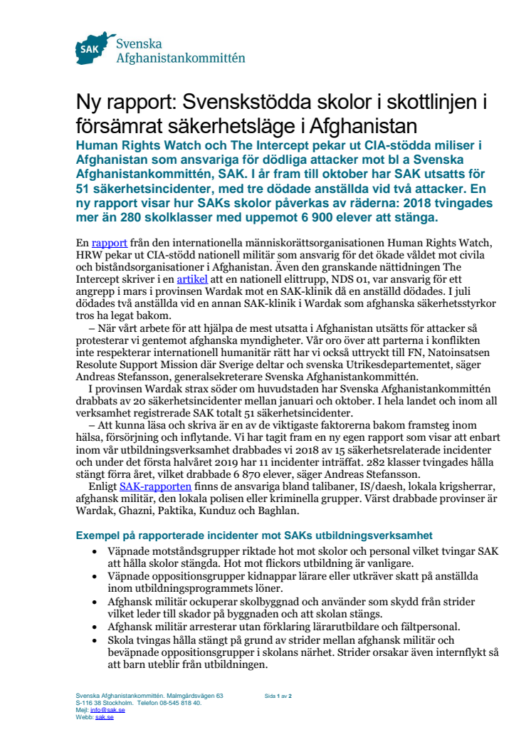 Ny rapport: Svenskstödda skolor i skottlinjen i försämrat säkerhetsläge i Afghanistan