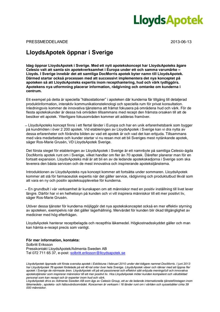 LloydsApotek öppnar i Sverige 