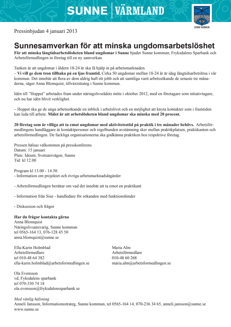 Sunnesamverkan för att minska ungdomsarbetslöshet