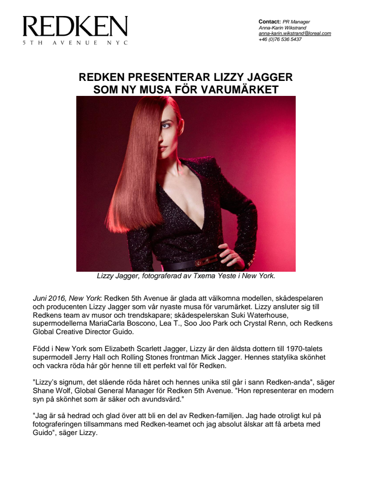 Lizzy Jagger Muse Press Release