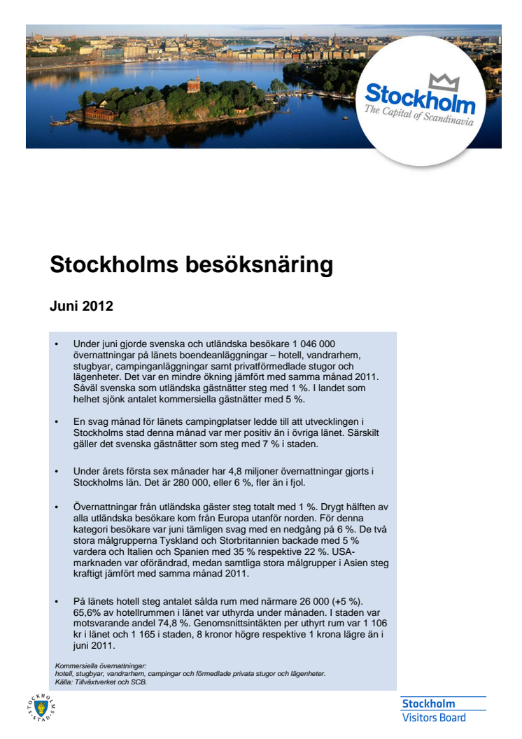 Stockholms besöksnäring - månadsrapport juni 2012