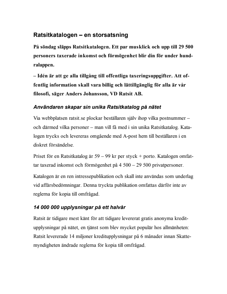 Ratsitkatalogen – en storsatsning