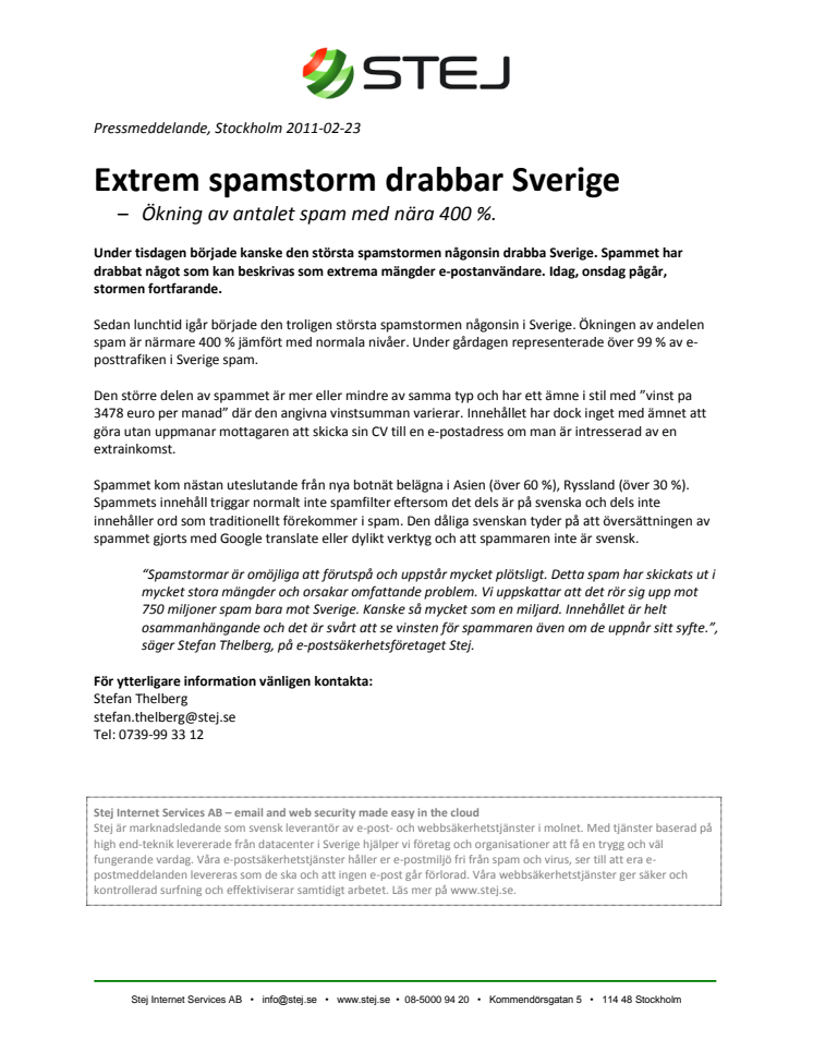 Extrem spamstorm drabbar Sverige