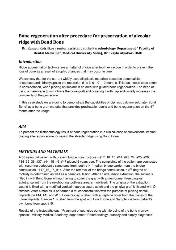 Bone regeneration after procedure for preservation of alveolar