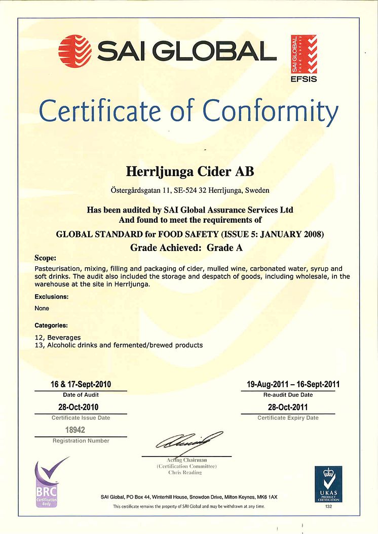 BRC-certifikat 2010