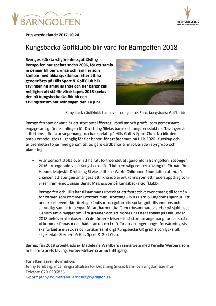 Kungsbacka Golfklubb blir värd för Barngolfen 2018 