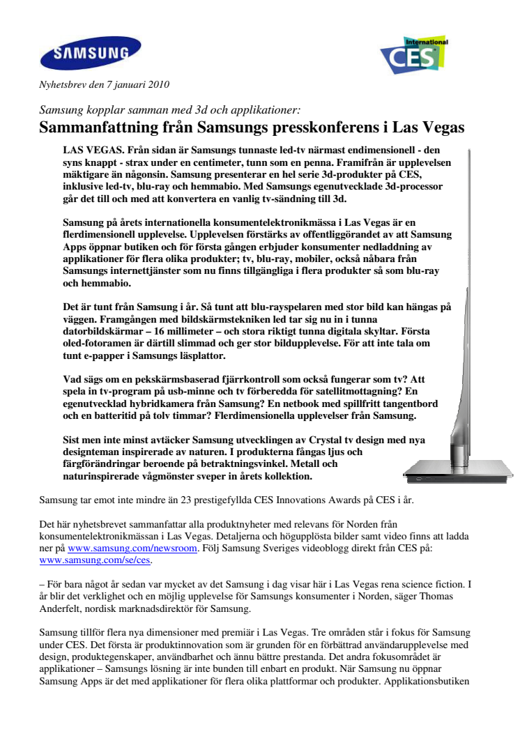 Sammanfattning från Samsungs presskonferens i Las Vegas