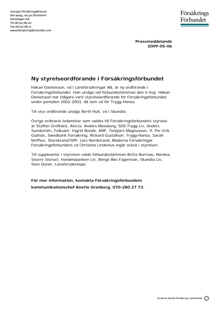 Ny styrelseordförande i Försäkringsförbundet