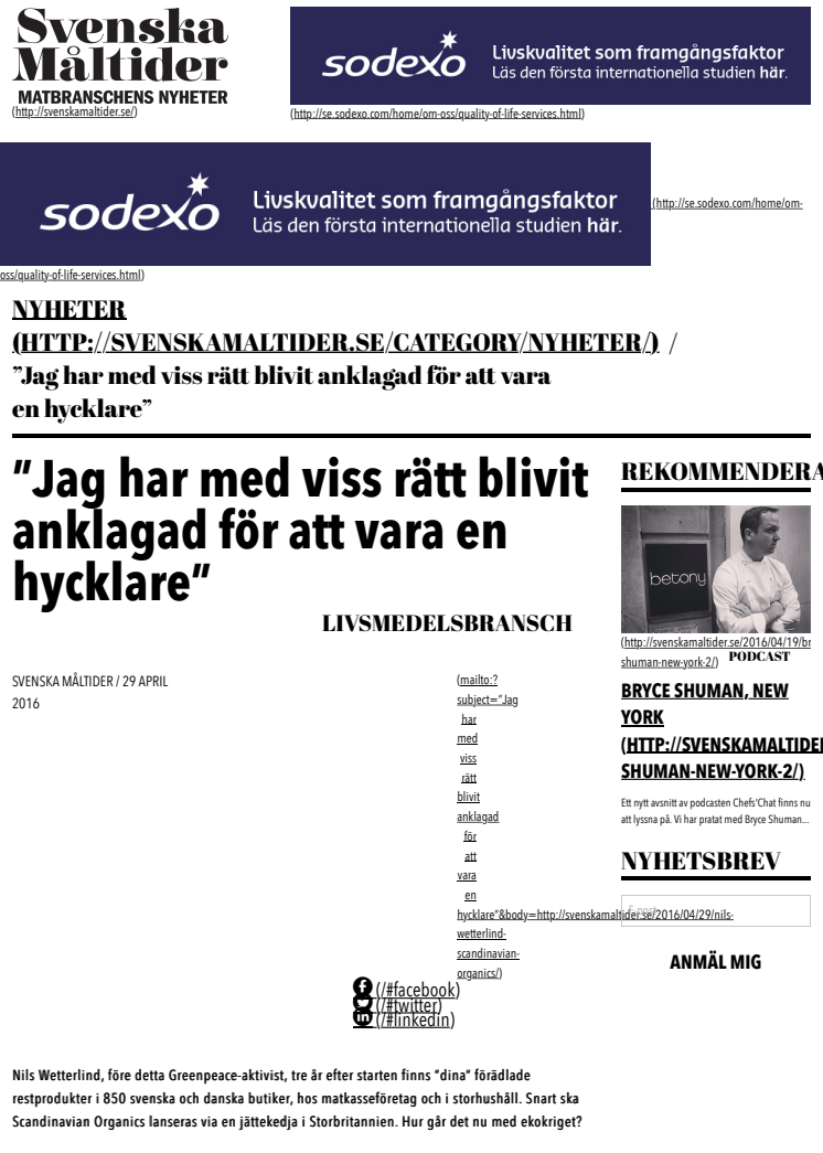 Intervju med Nils Wetterlind i Svenska Måltider