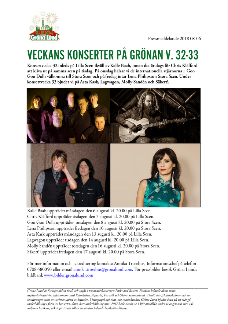 Veckans konserter på Grönan V. 32-33