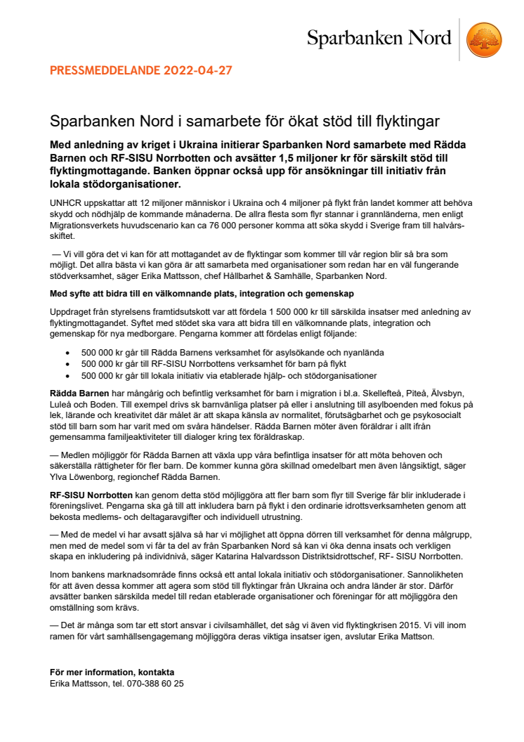 Sparbanken Nord i samarbete för ökat stöd till flyktingar.pdf