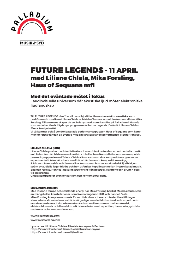 FUTURE LEGENDS - 11 APRIL på Palladium Malmö med Liliane Chlela, Mika Forsling, Haus of Sequana mfl