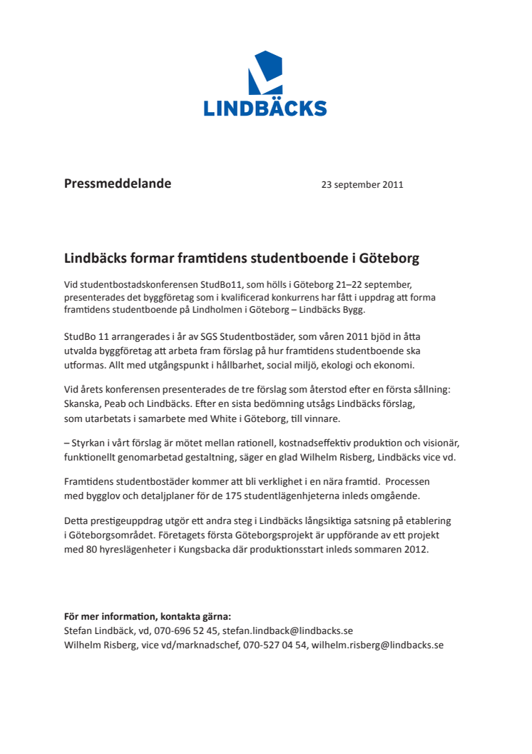 Lindbäcks formar framtidens studentboende i Göteborg