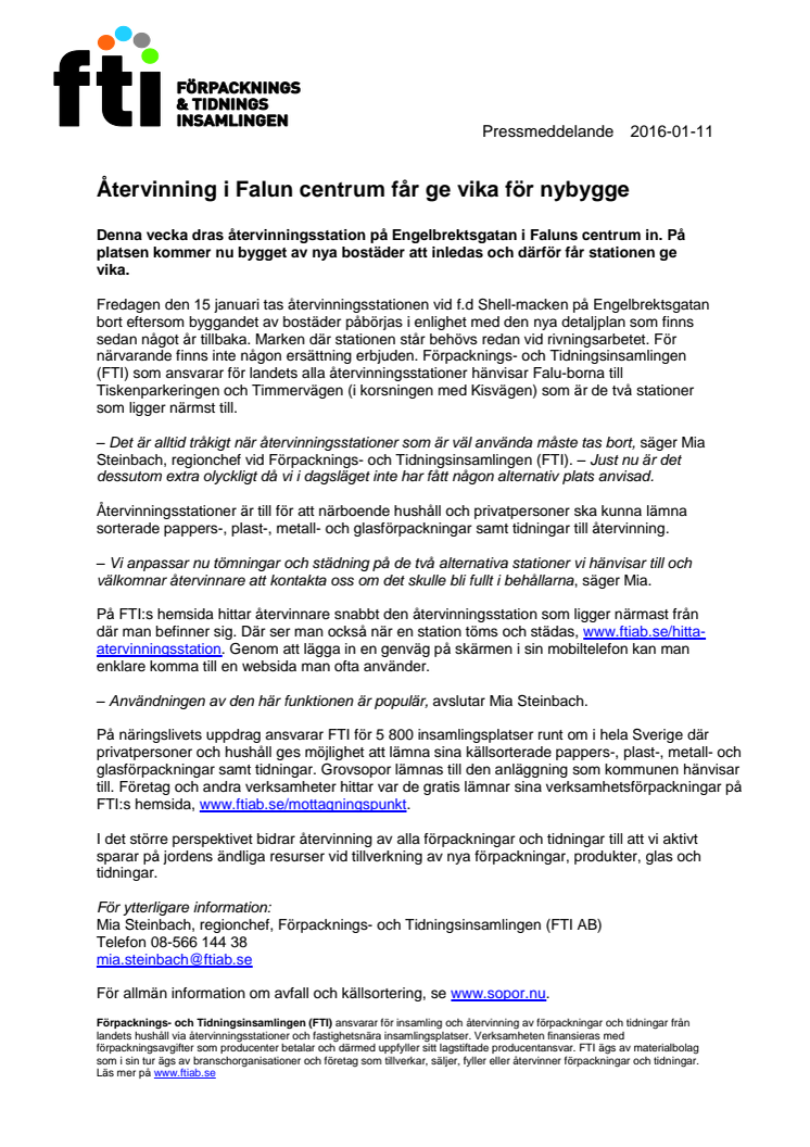 Återvinning i Falun centrum får ge vika för nybygge