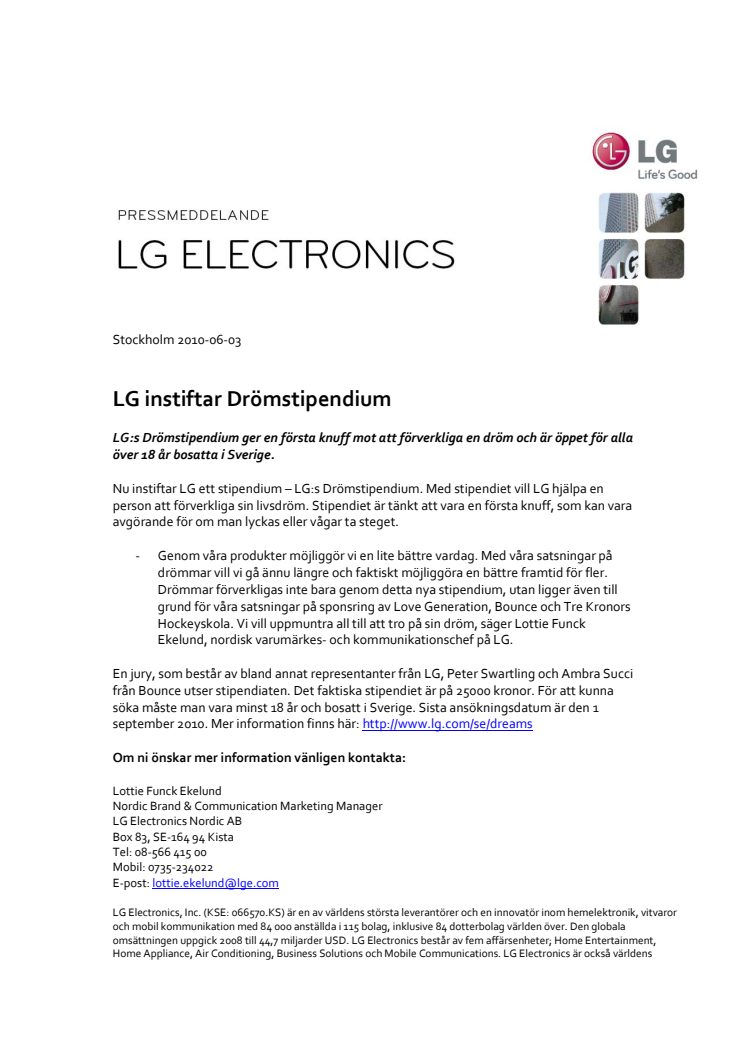 LG instiftar Drömstipendium