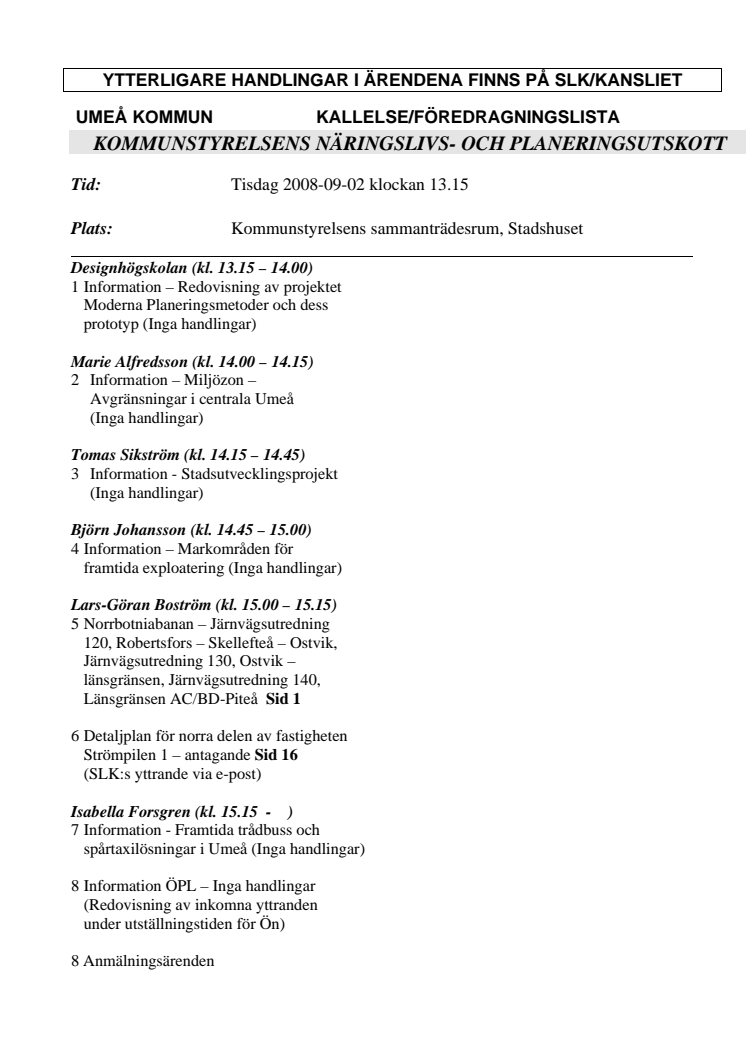 KOMMUNSTYRELSENS NÄRINGSLIVS- OCH PLANERINGSUTSKOTT