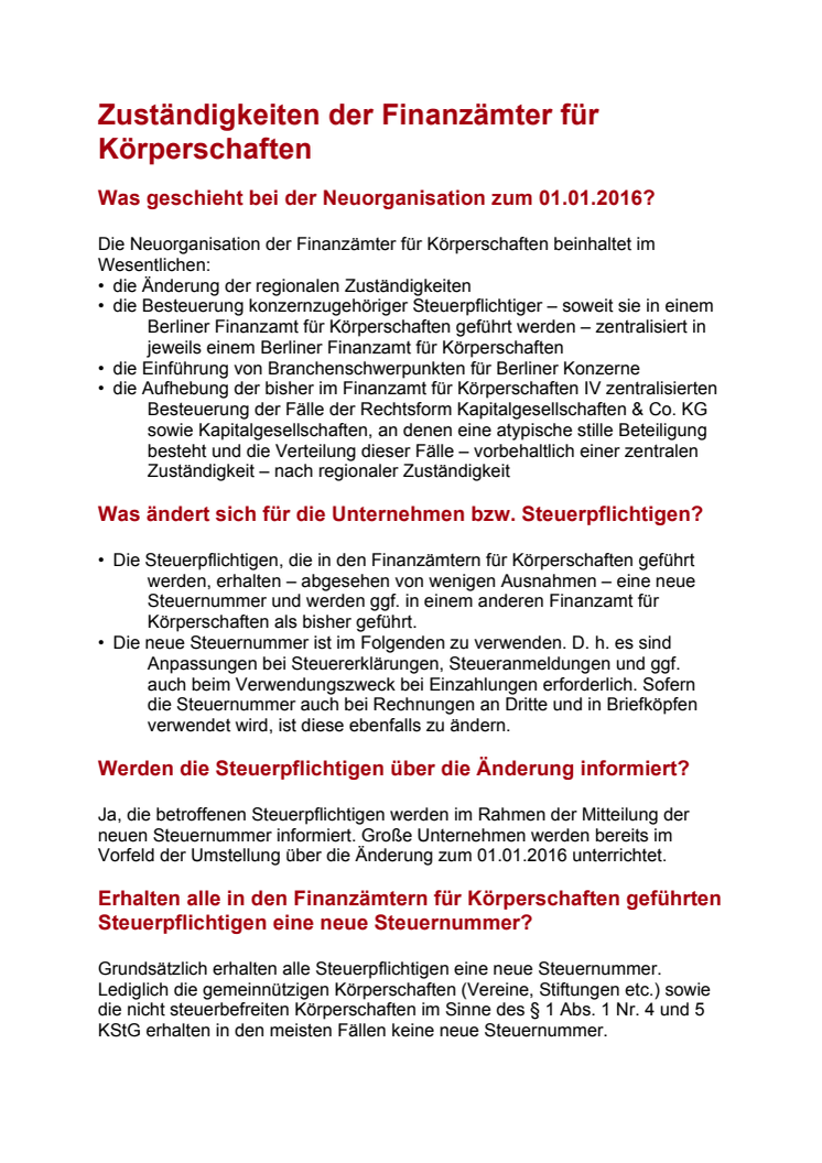 Neue Steuernummer ab 1. Januar 2016  in Berlin. Alle Gesellschaften mit beschränkter Haftung erhalten neue Steuernummern - was zu beachten ist!