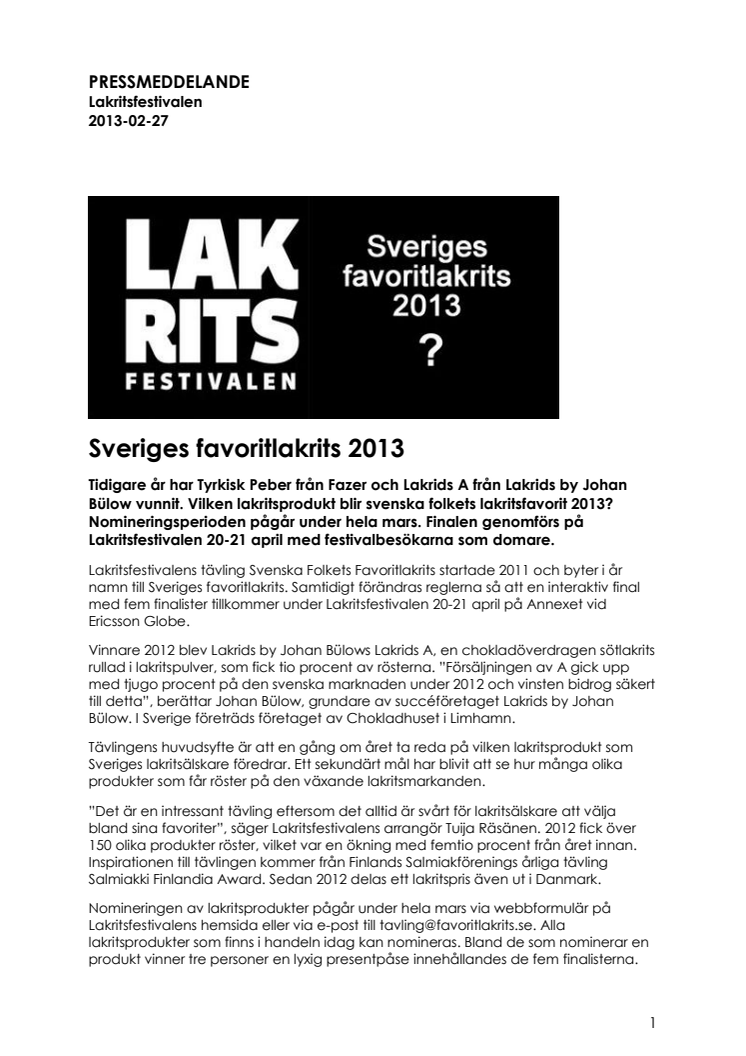 Sveriges favoritlakrits 2013