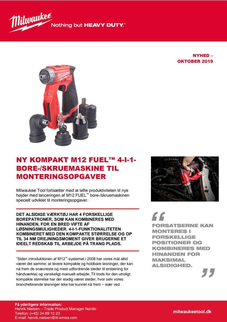 NY KOMPAKT M12 FUEL™ 4-I-1-BORE-/SKRUEMASKINE TIL MONTERINGSOPGAVER